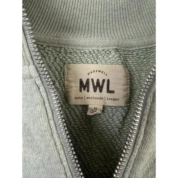 Madewell MWL Airyterry Light Green Half-Zip Sweatshirt - Size - Medium - Picture 7 of 8